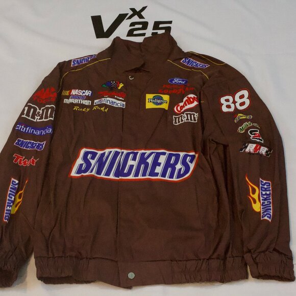 Men's NASCAR Racing Ricky Rudd #88 Snickers Brown Bomber Jacket Size Large - Picture 1 of 7